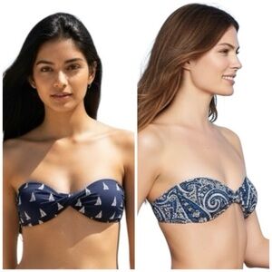 2 J.Crew Twist Front Bandeau Bikini Tops Women’s Sz XS & Small Navy Blue Halter